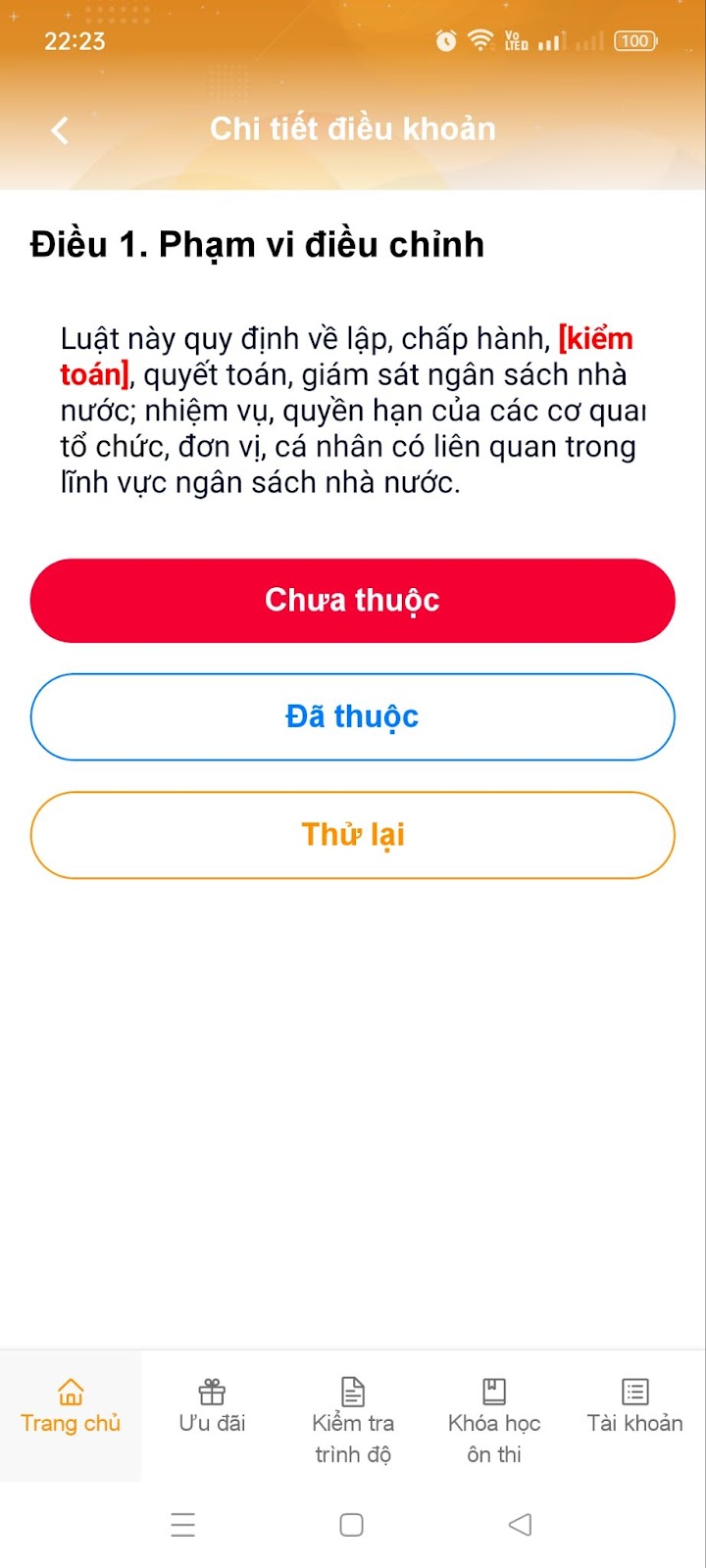  Nếu chưa thuộc thì ấn vào “Chưa thuộc”