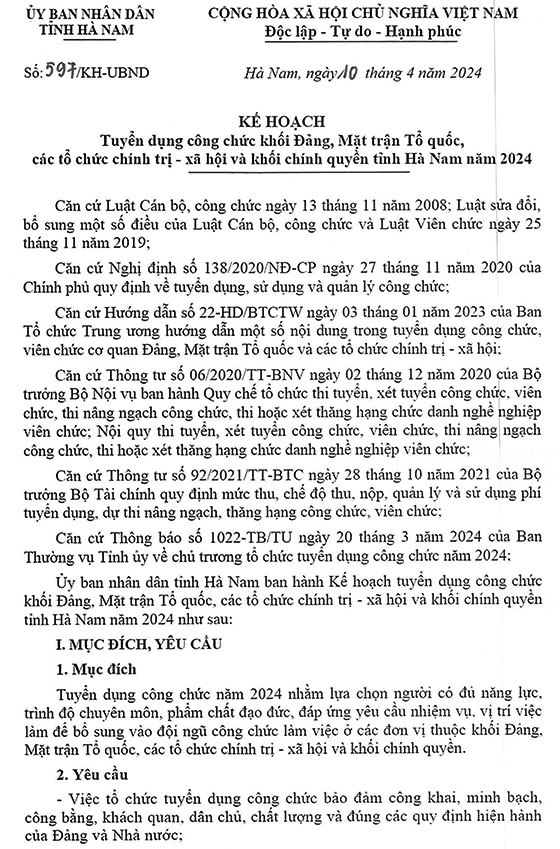 Thông báo Tuyển dụng Công chức Khối Đảng và Chính quyền tỉnh Hà Nam 2024: Chi tiết và Lưu ý