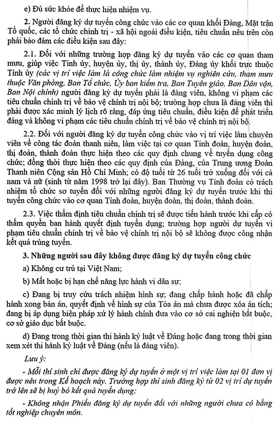 Những người sau đây không được đăng ký dự tuyển công chức Khối Đảng và Chính quyền tỉnh Hà Nam