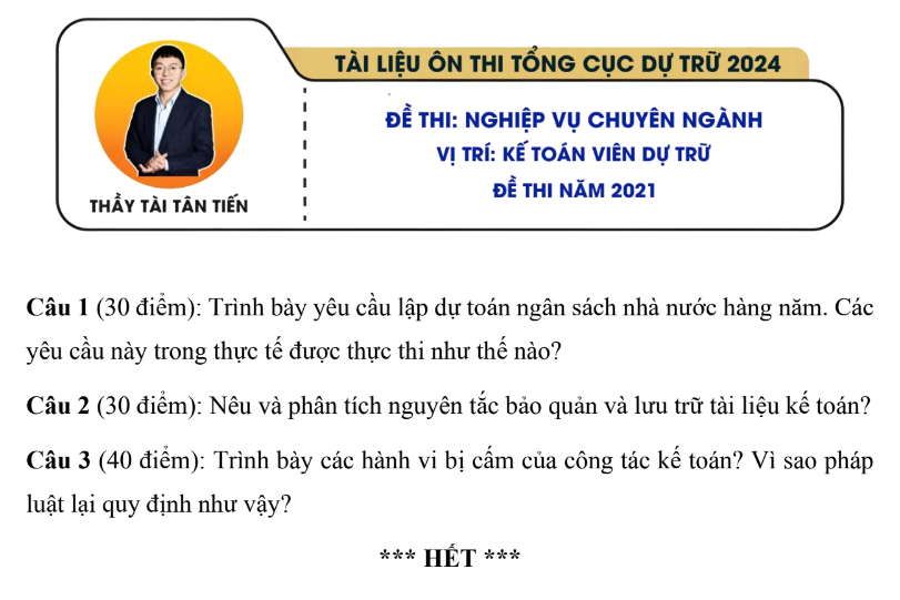 Đề thi vị trí kế toán viên dự trữ năm 2021