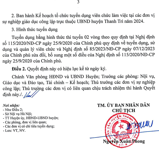 Thông tin tuyển dụng viên chức UBND huyện Thanh Trì, Hà Nội năm 2024 3